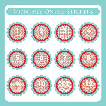 Monthly Onesie Sticker  *Aqua Cherry*