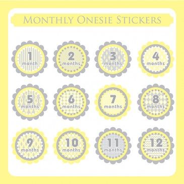 Monthly Onesie Sticker  *Yellow Grey*